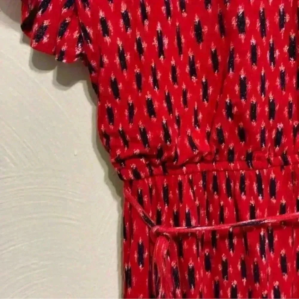 LOFT Red Midi Sundress with Flutter Sleeves and V-Neck - Picture 4 of 6